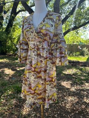 RARE Betsey Johnson Cherub Castle Swirl Psychedelic Print 90’s Mini Dress